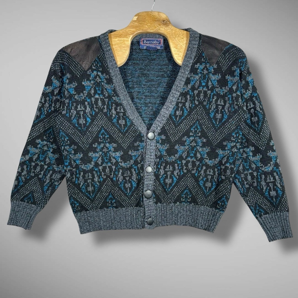 Vintage Barnaby‎ Cardigan Mens Medium 100% Acrylic Grandpa Sweater Preppy Casual